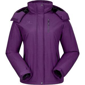 Women's A-Purple Hooded Snow Ski Jacket Coat Fabric Soft Fleece Waterproof Stain